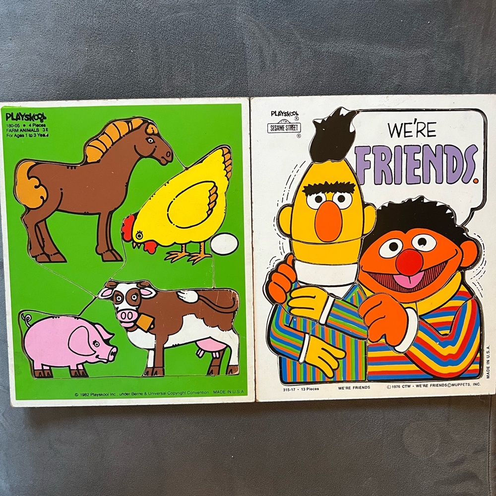 Vintage Ernie & Bert “We’re Friends” & Playskool Farm Animals Puzzle Set
